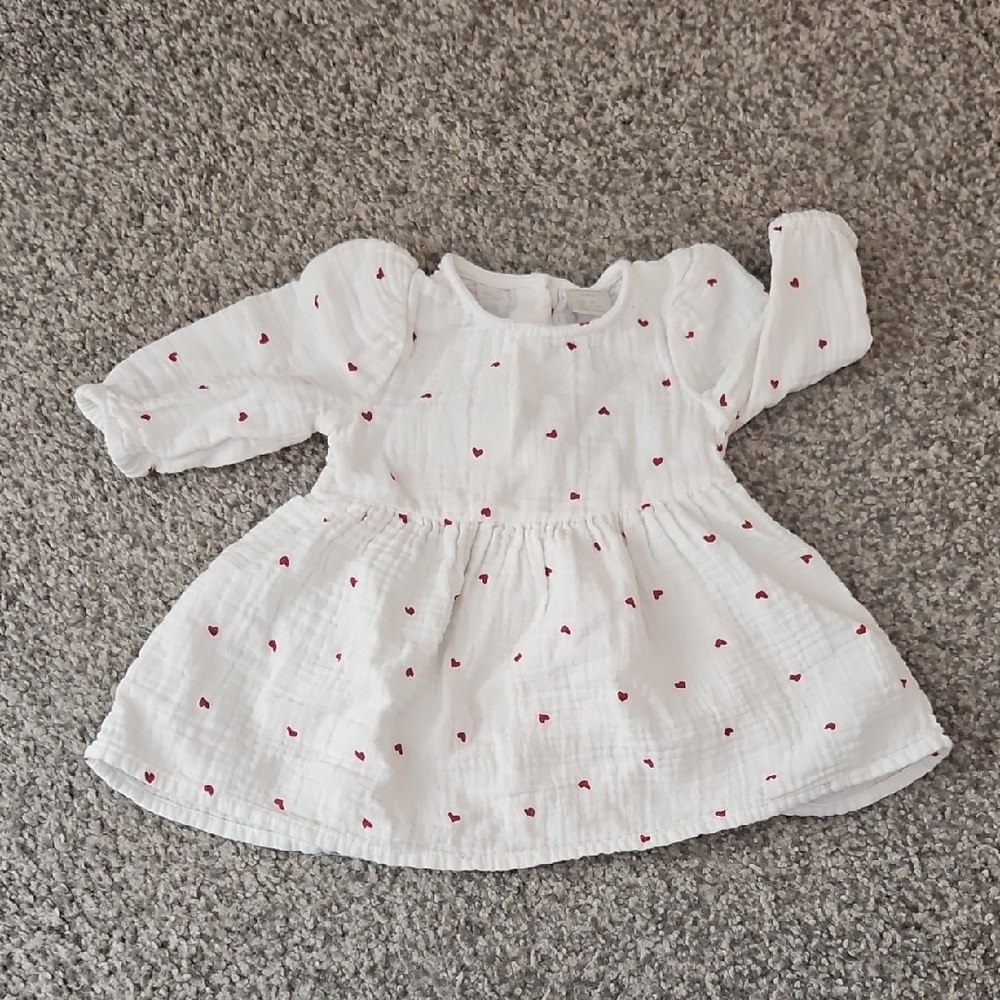 Charming White Dress with Red Heart Accents